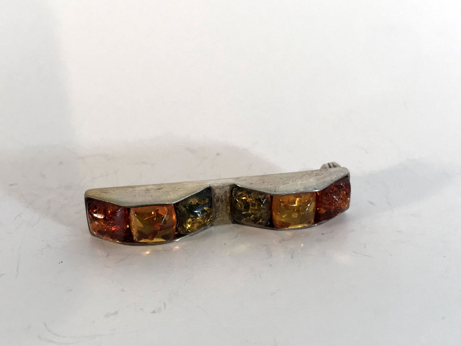 Vintage Sterling Silver Amber 3 color Brooch 1 3/4" (1 of 4)