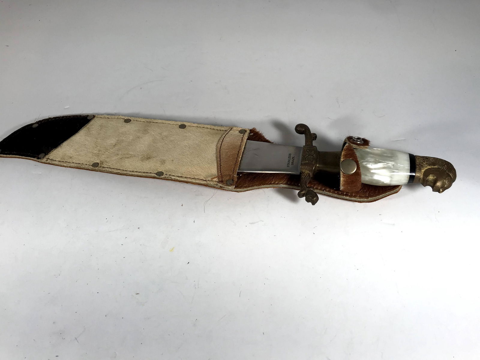 Brazil Bowie Fixed Blade Knife cow hide Sheath Mother (1 of 7)