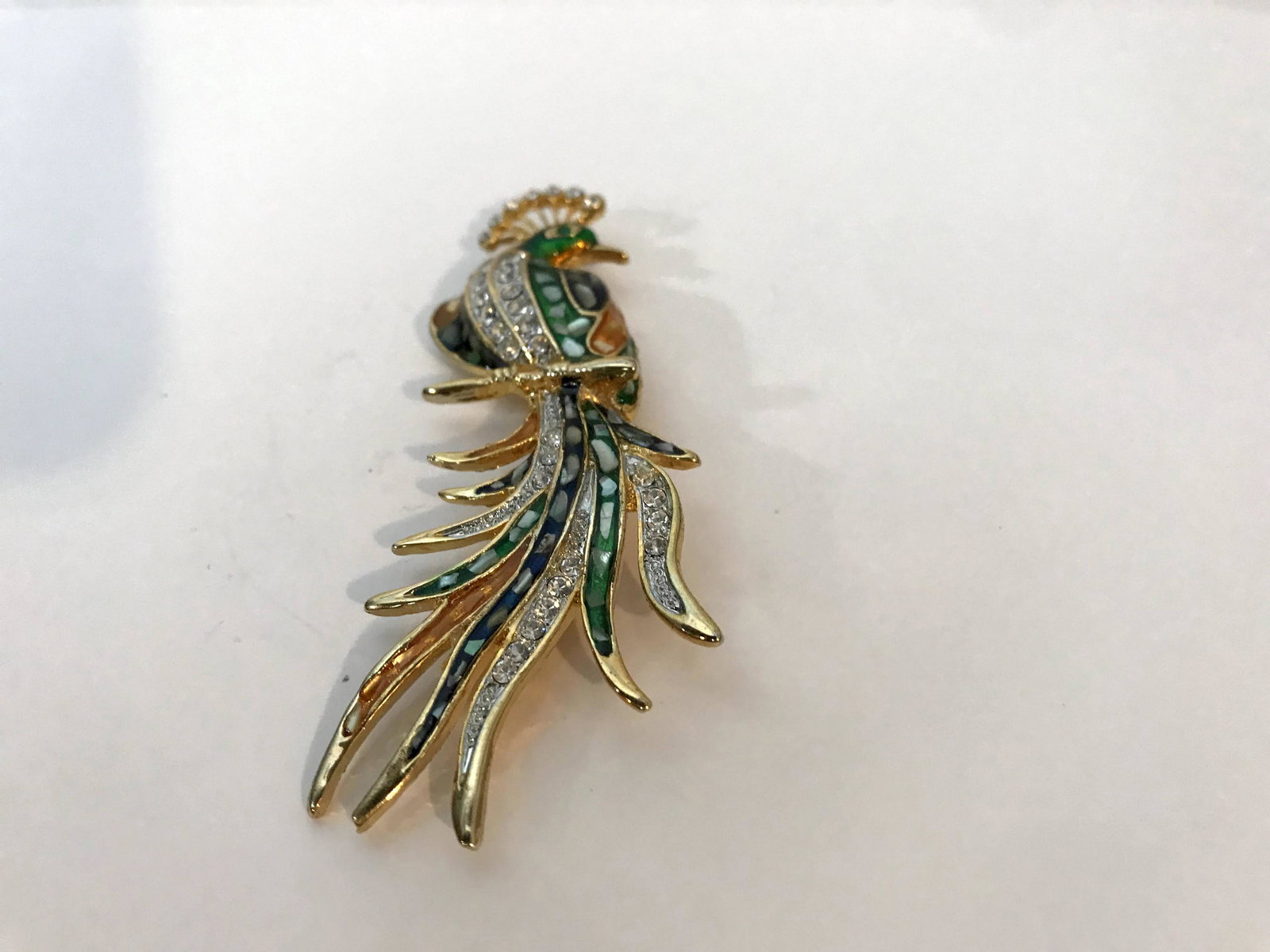 Vintage Brooch Pin Large Peacock Clear Rhinestones Pin (1 of 3)