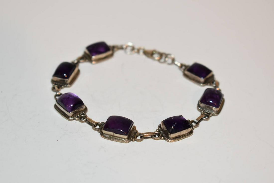 Vintage Amethyst Sterling Silver Bracelet 2 1/2? (1 of 4)