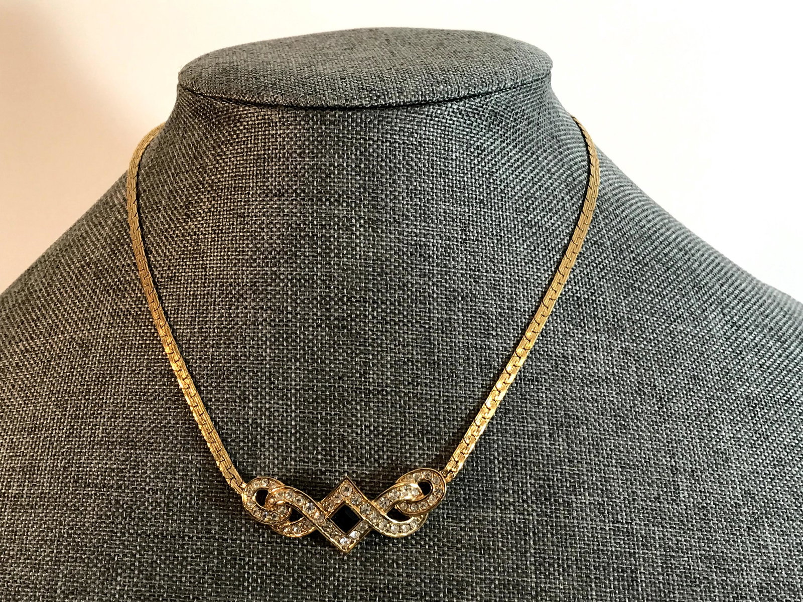 Vintage A&S Gold Tone Rhinestone 14" Necklace (1 of 5)