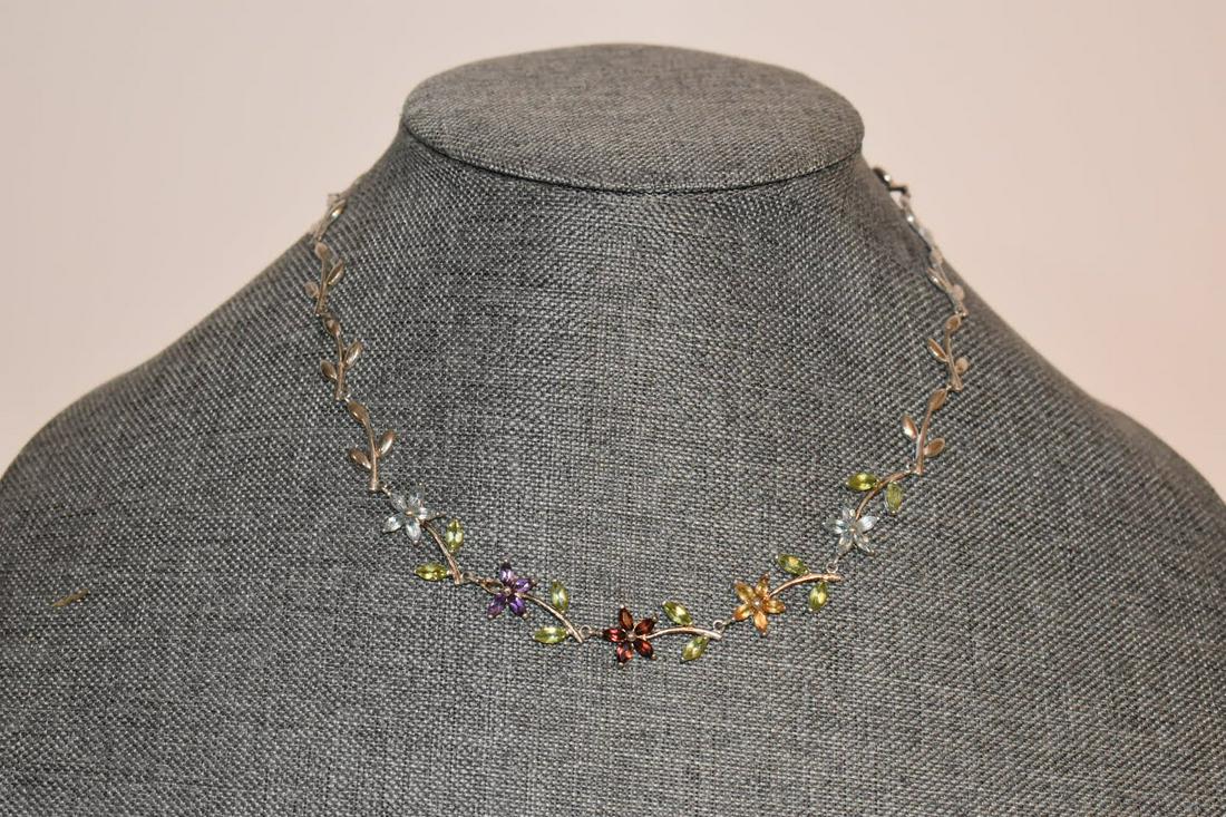 Vintage Multi Gemstone Sterling Silver Necklace 15? (1 of 3)