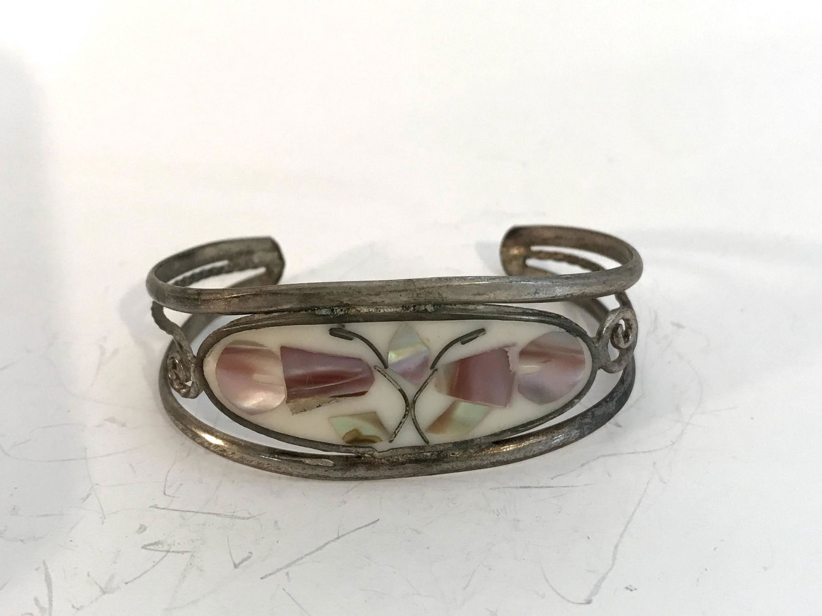 Vintage Alpaca Abalone Inlay Mother of Pearl Flower (1 of 3)