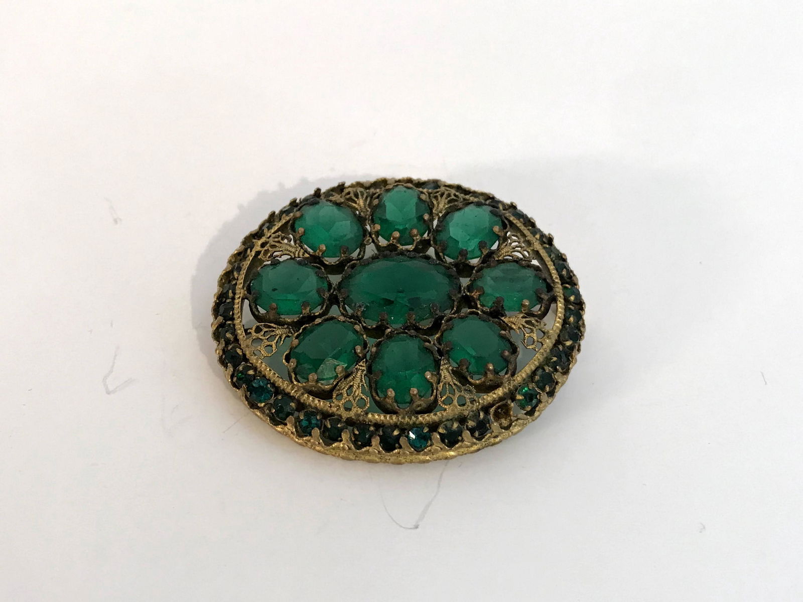 Vintage Signed Czech Lg Pin Brooch Art Deco Green (1 of 4)
