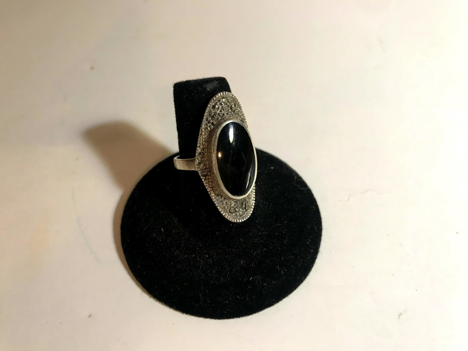 Nice Sterling Black Onyx Marscasite ring (1 of 5)