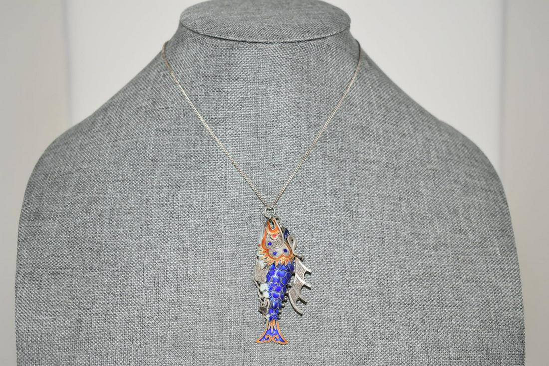 Sterling Silver Enamel Filigree Koi Fish Pendant (1 of 4)