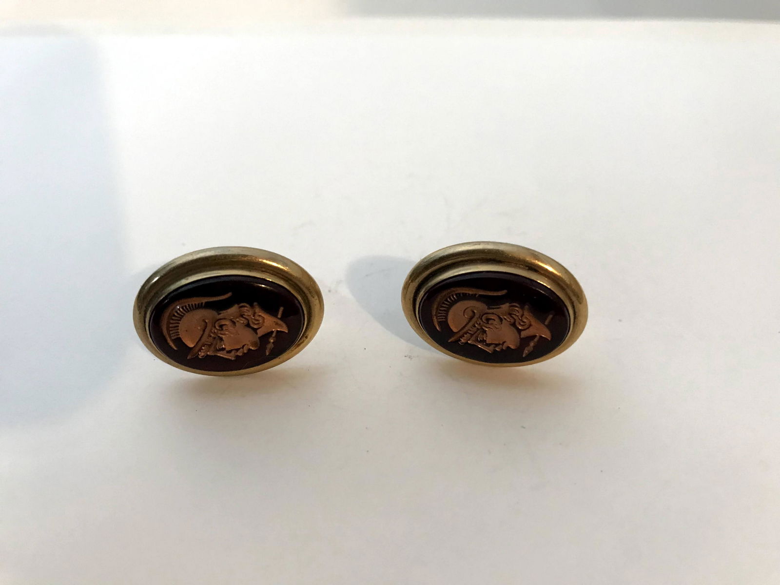 Vintage Swank Viking Cufflinks Goldtone  With Red (1 of 3)
