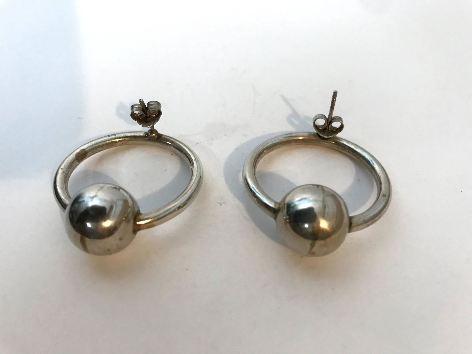 sterling silver post bead hoop & ball earrings 1 3/8" (1 of 3)