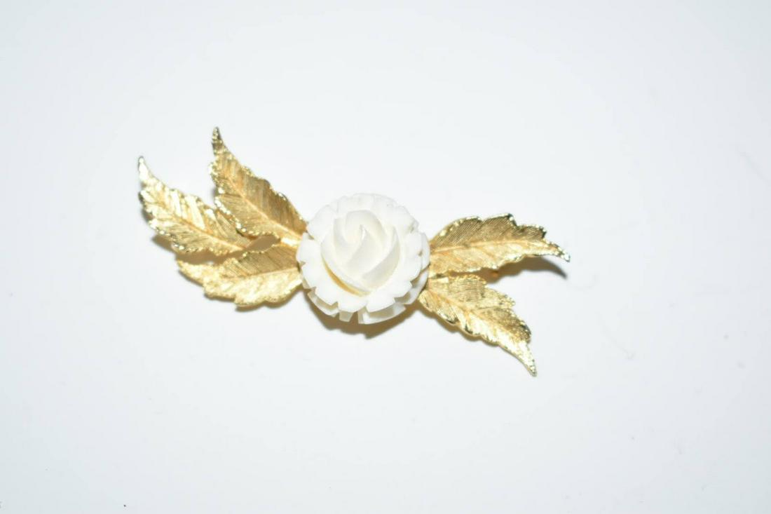 Vintage Carved Celluloid Rose Brooch Pin Signed Ledo (1 of 4)