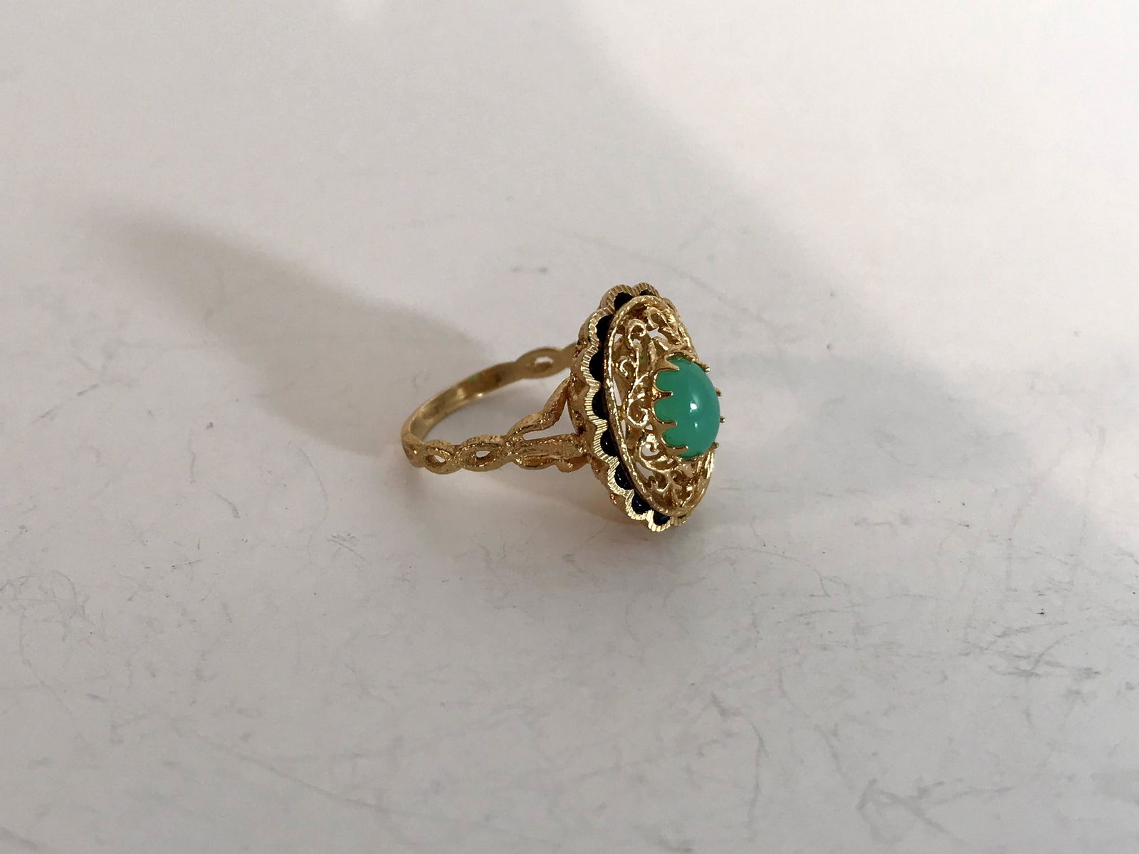 18K Gold Filagree Green Ring 6.5 (1 of 5)