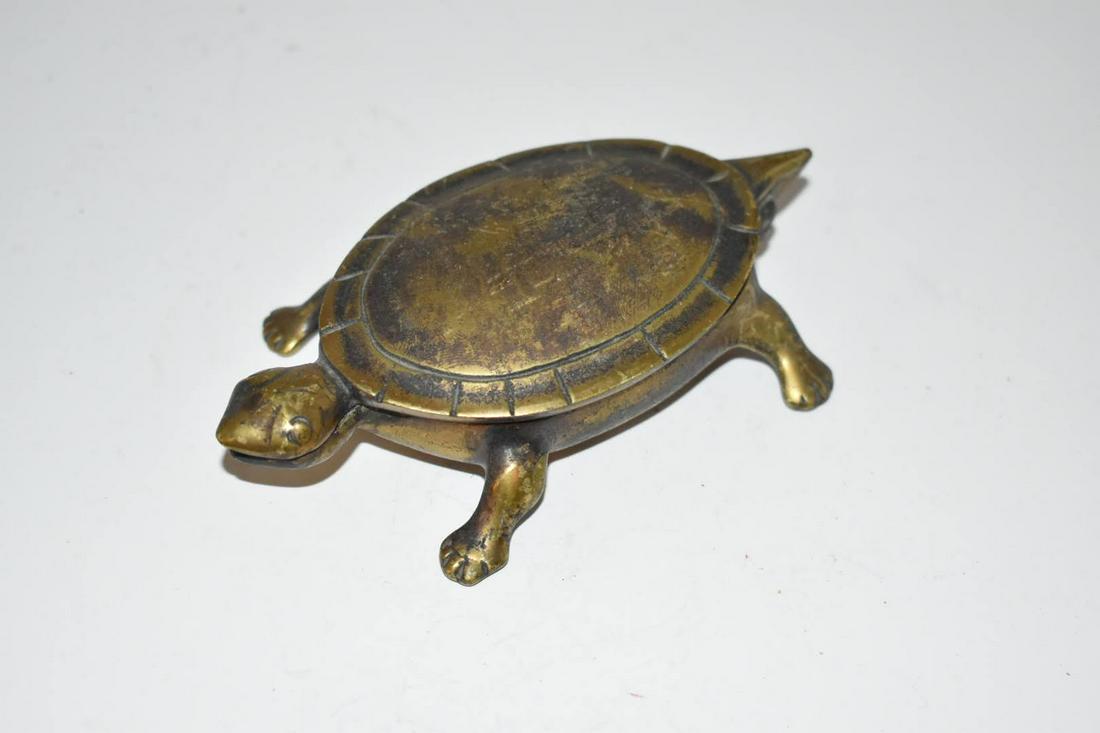 Vintage Solid Brass Ashtray Lidded Tortoise Turtle 5" (1 of 5)