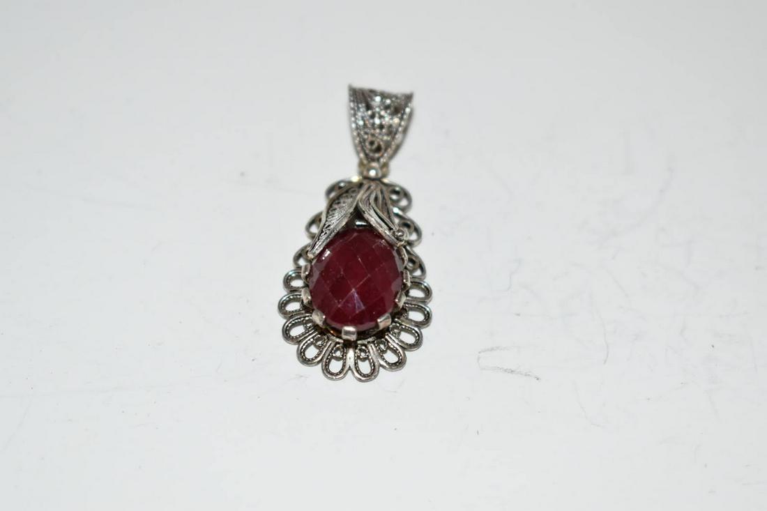 DGS Turkey Sterling Silver Natural Ruby Filigree: DGS Turkey Sterling Silver Natural Ruby Filigree PendantPlease view all photos as they are part of the description and condition of this Item, Feel free to contact me with questions or picture request