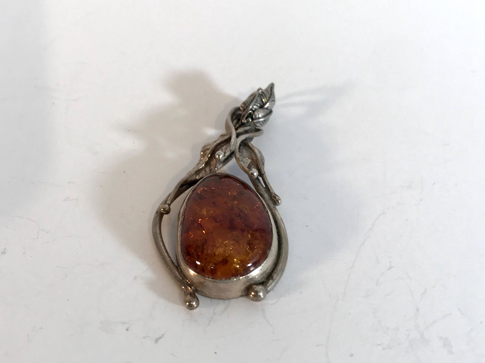 Vintage Sterling Silver Amber 2" Pendant (1 of 4)