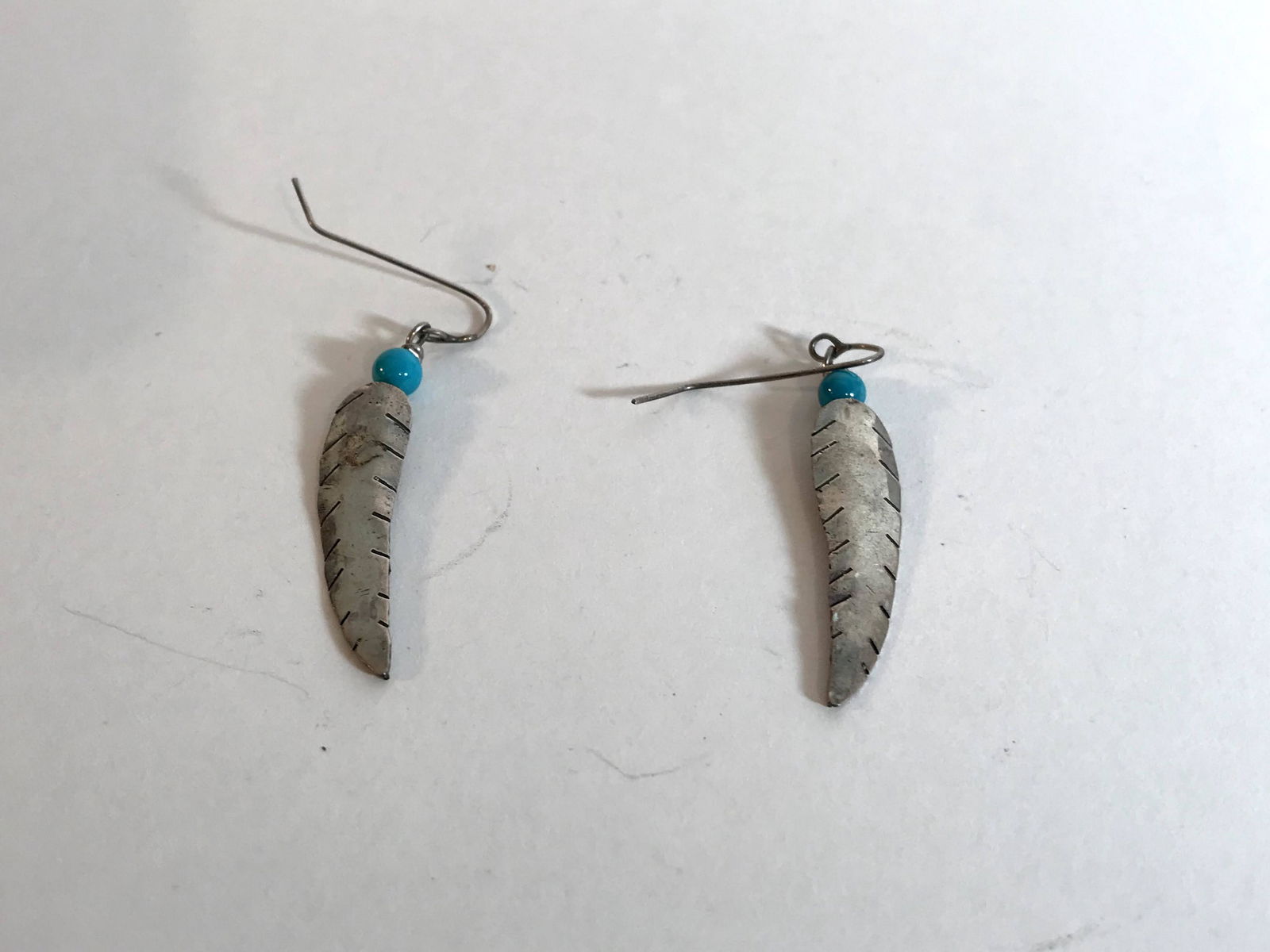 Vintage Sterling silver Turquoise Feather Earrings (1 of 4)