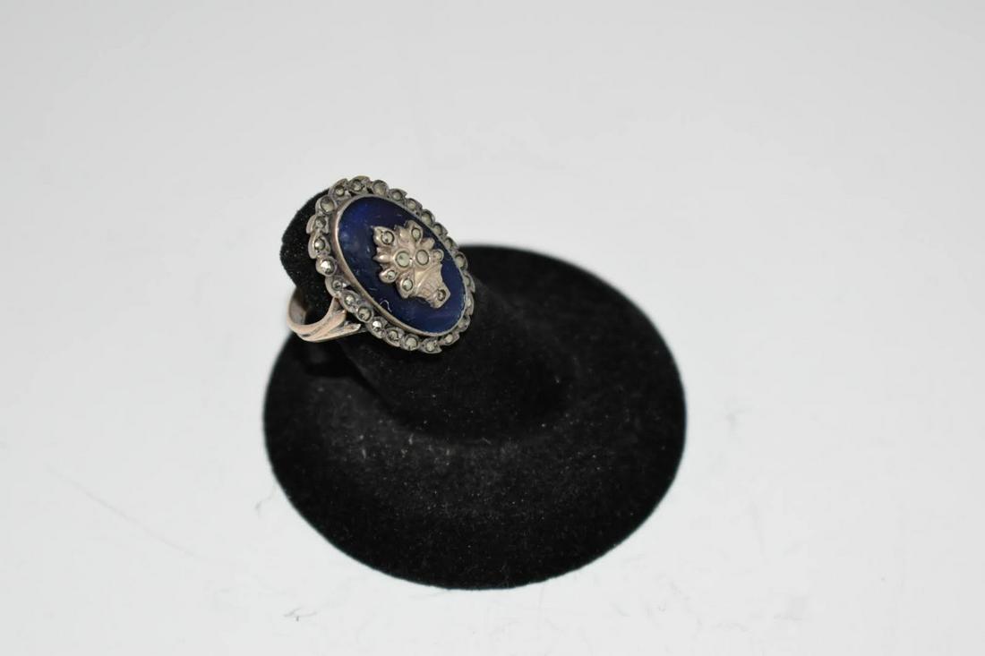 Vintage Sterling Silver Marcasite Bluestone Ring sz 7 (1 of 3)