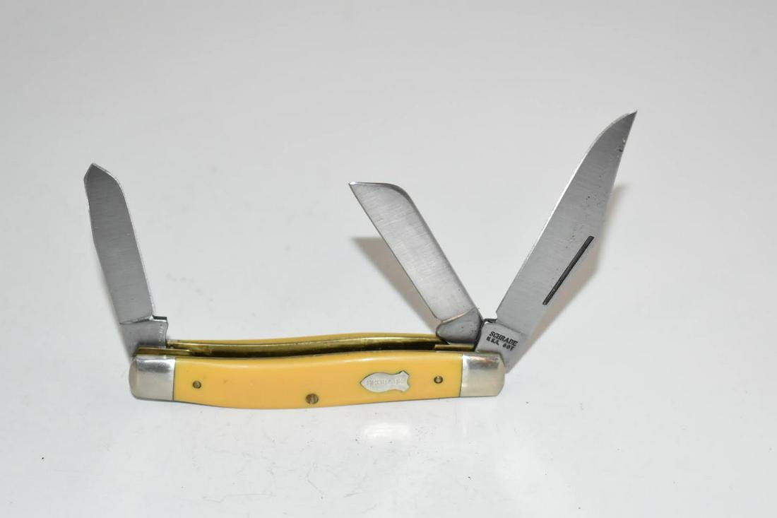 Schrade Vintage Knife Stockman 3 Blade 80T Yellow NEW (1 of 3)