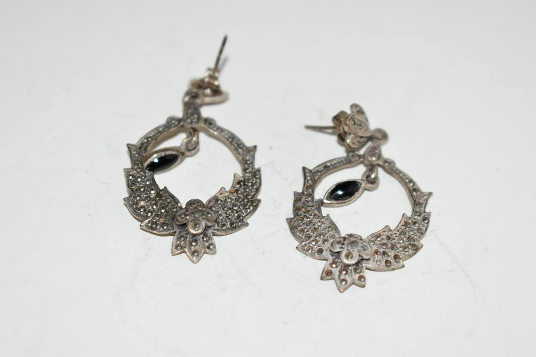 Vintage Sterling Silver Marcasite dangle Earrings (1 of 4)