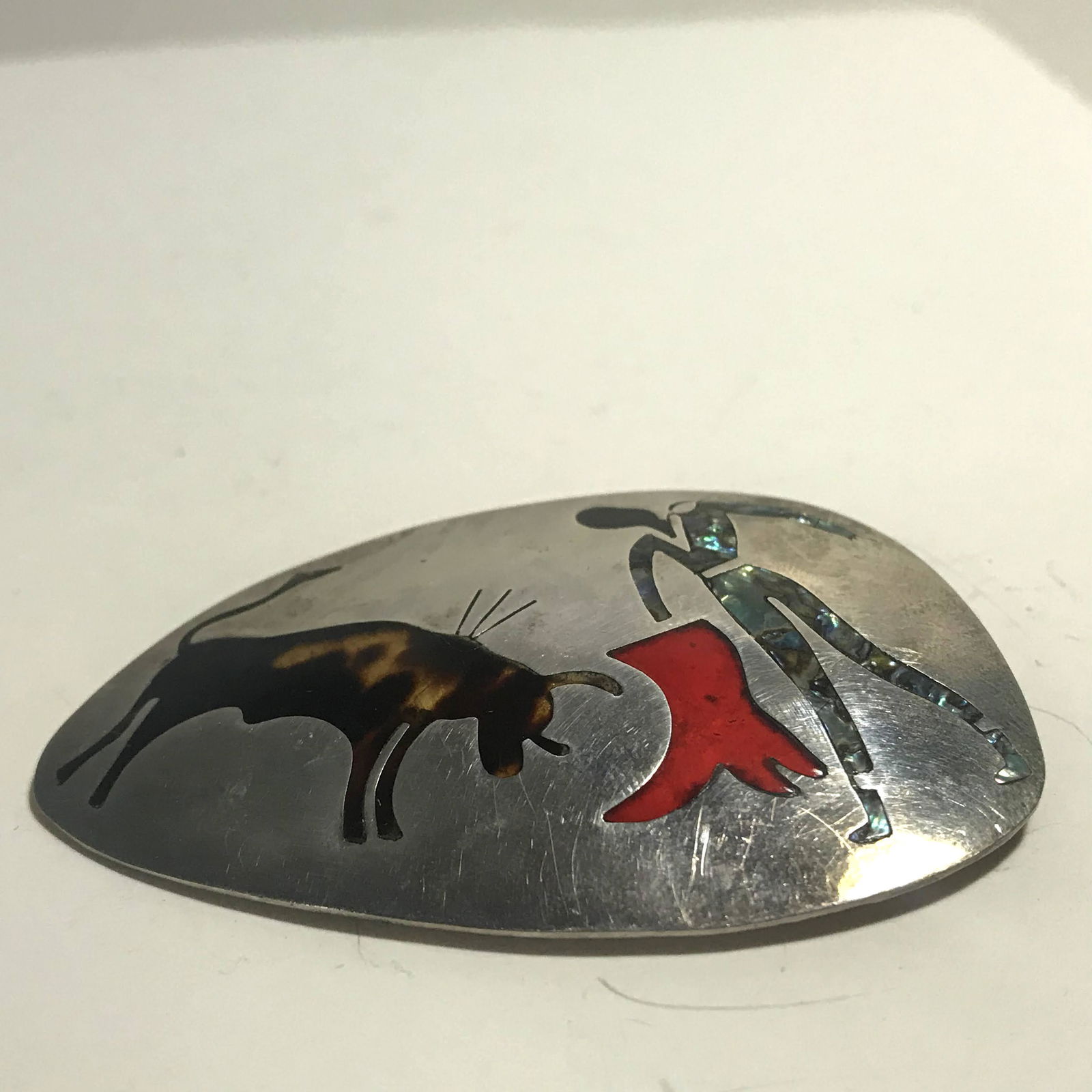 Vintage Native Amer Sterling Silver Buffalo Brooch (1 of 3)