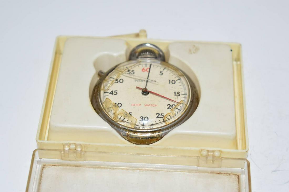 WESTCLOX Stop Watch Wind Up RUNS: WESTCLOX Stop Watch Mechanical Wind Up Made in USA - RUNS cracked glass.Please view all photos as they are part of the description and condition of this Item, Feel free to contact me with questions or