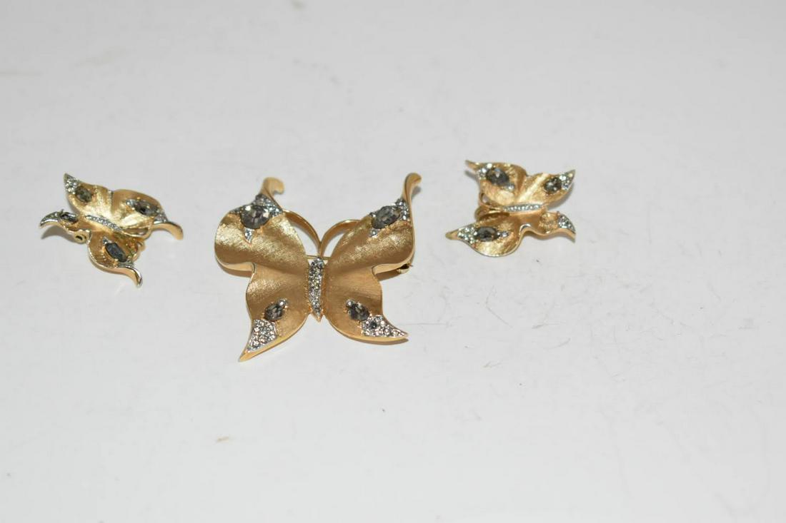 Vtg Crown Trifari Rhinestone Butterfly Earrings & (1 of 3)