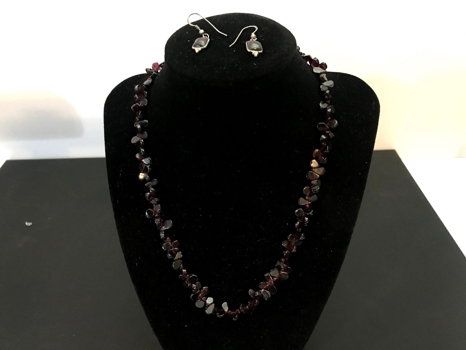 VTG Sterling Purple Glass Necklace and Earrings (1 of 4)