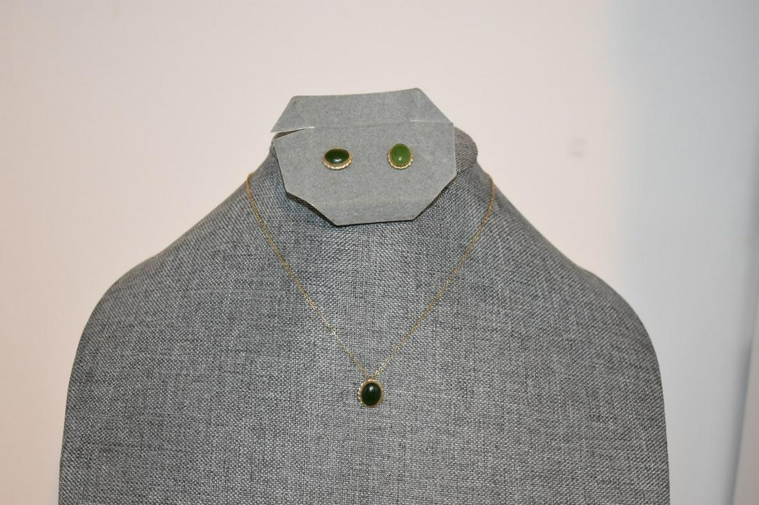Vintage K.L. 12k gf jade pendant & Earrings necklace (1 of 3)