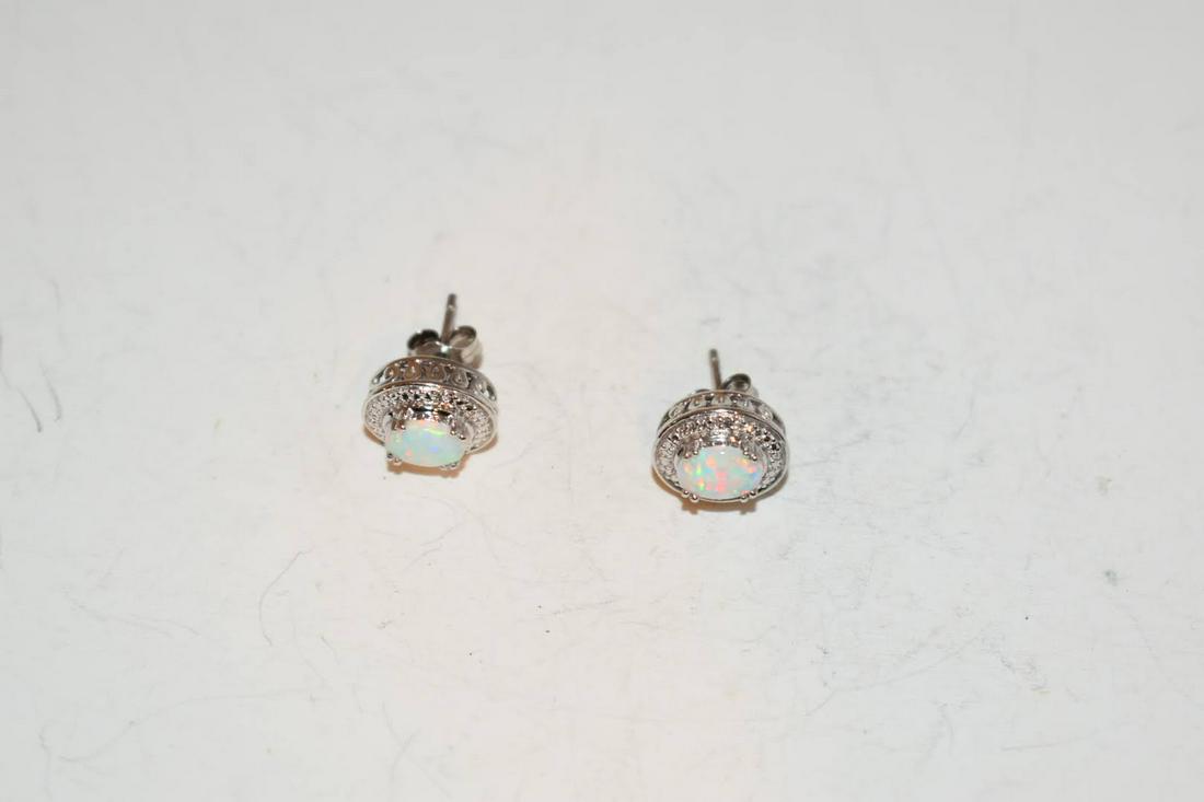 VTG Sterling Silver Diamond Opal Post Earrings JWBR (1 of 3)