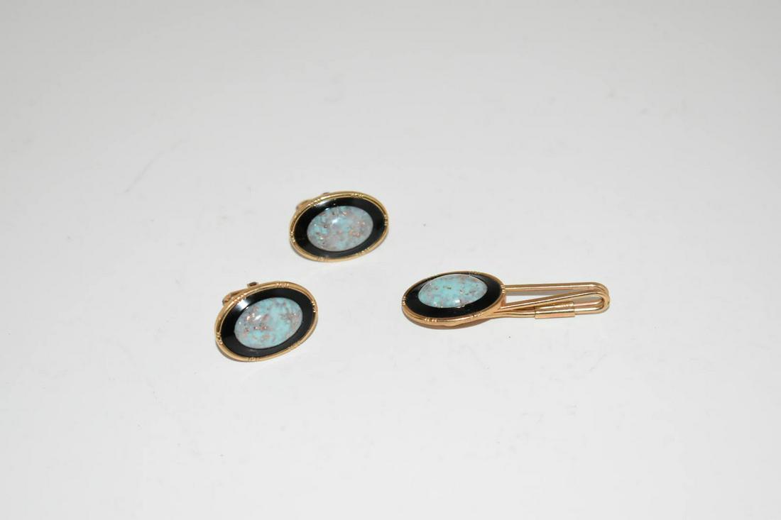 Vintage set. Of Blue Cufflink and Tie Bar. By Correct (1 of 3)