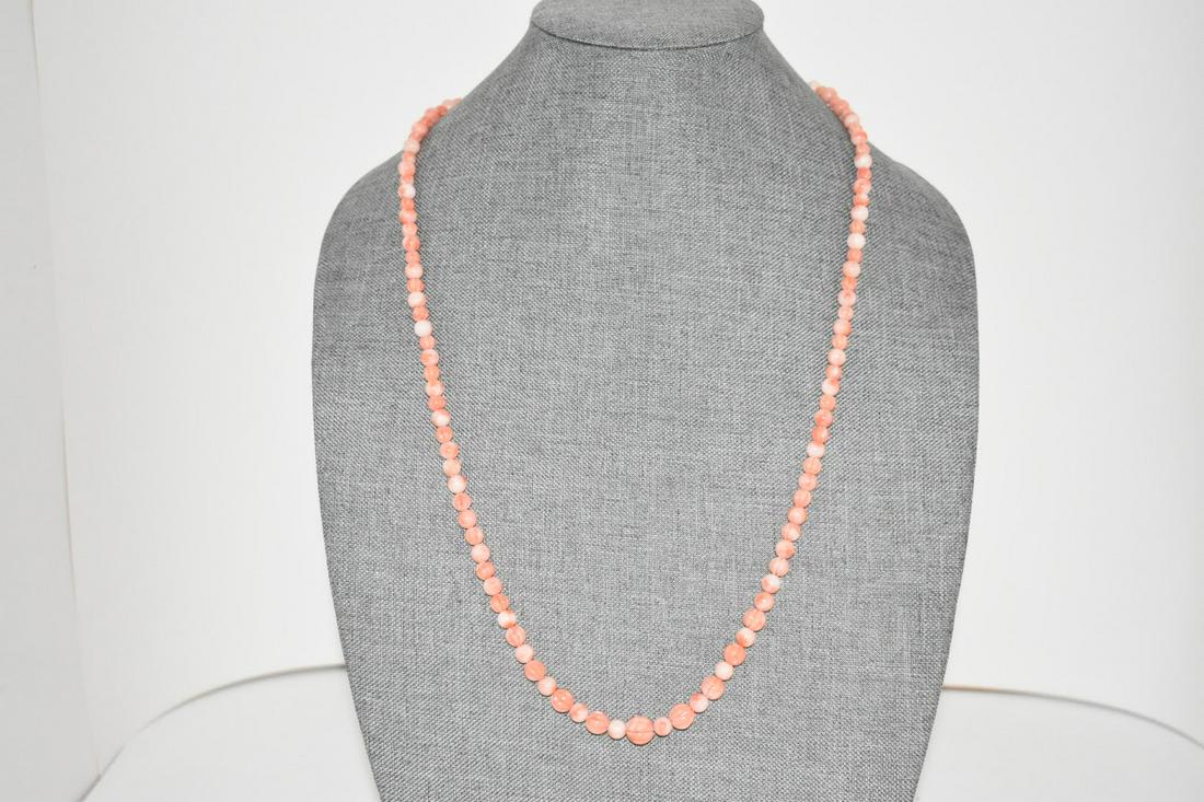 Vintage Coral Beaded Silver Necklace 29" (1 of 3)