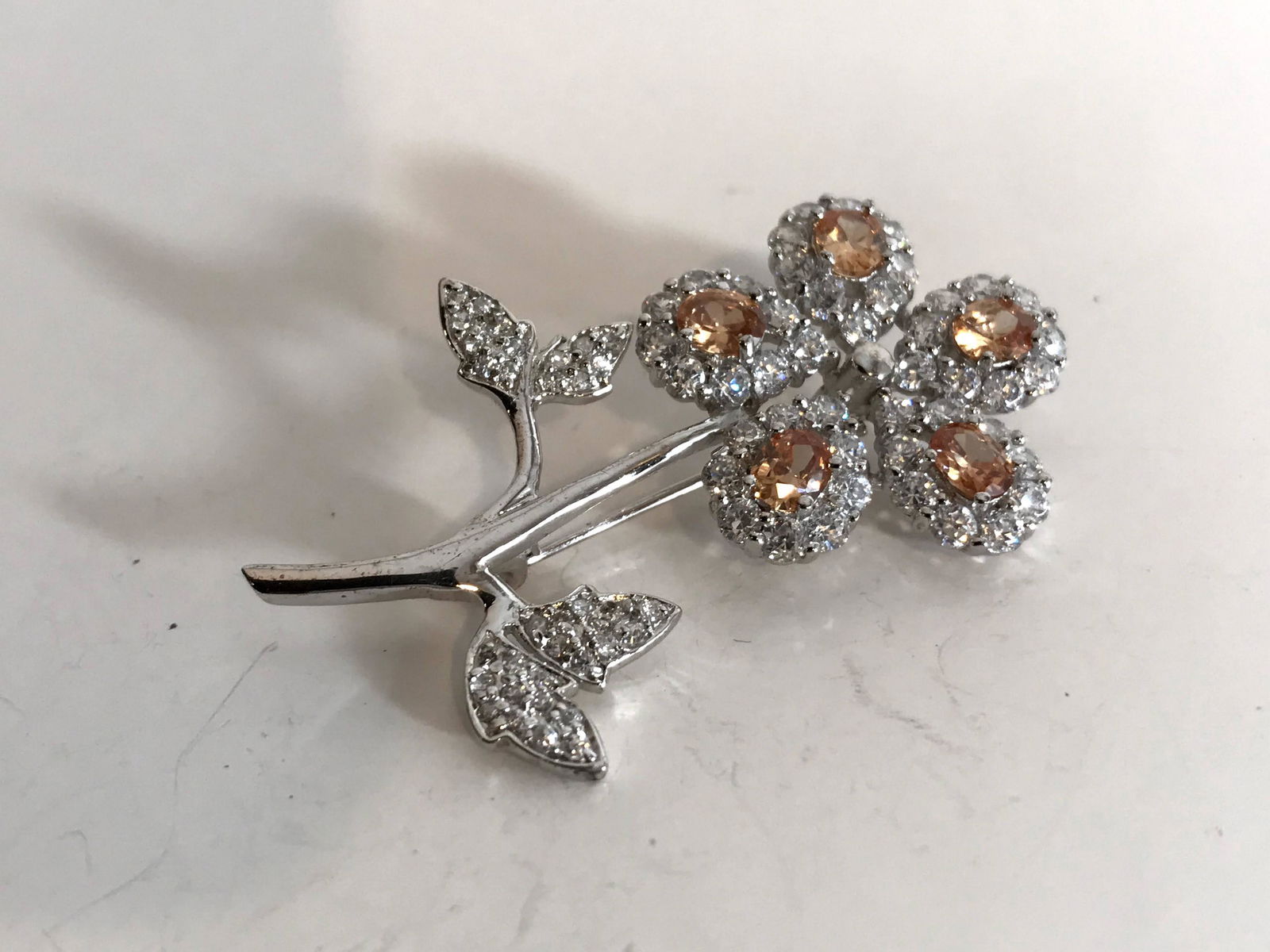 Vintage Sterling Silver Rhinestone Flower Brooch 2? (1 of 4)