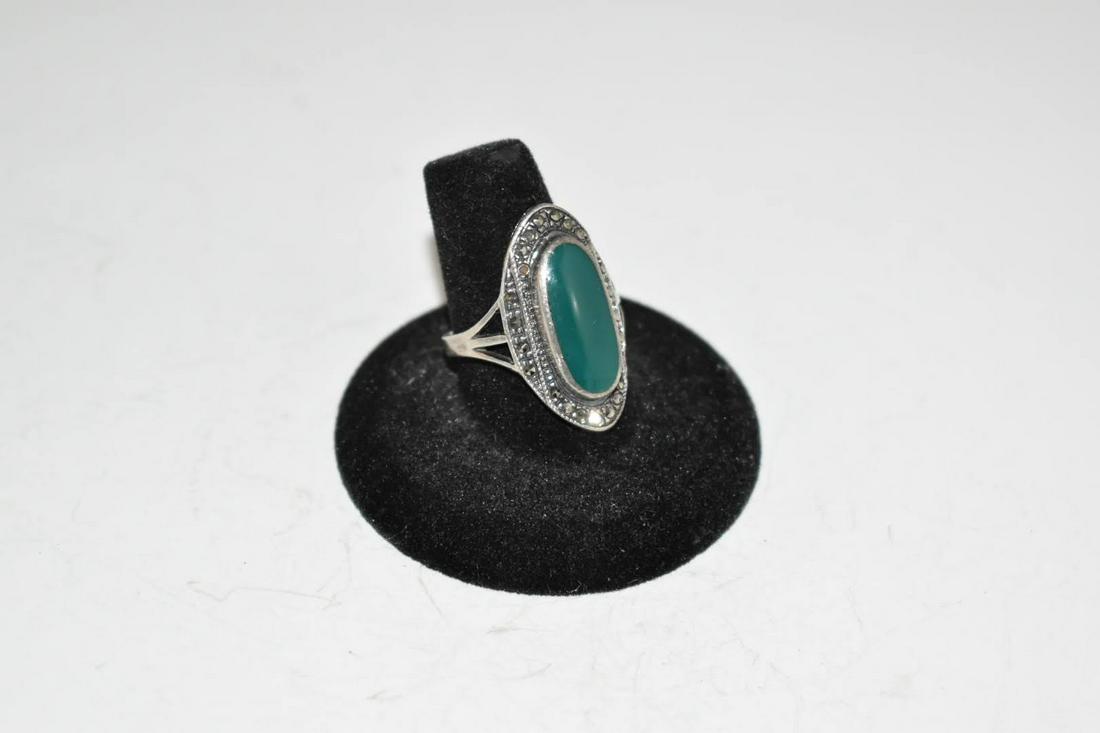 Vintage Sterling Silver Marcasite Jade Ring sz 8.7 (1 of 3)