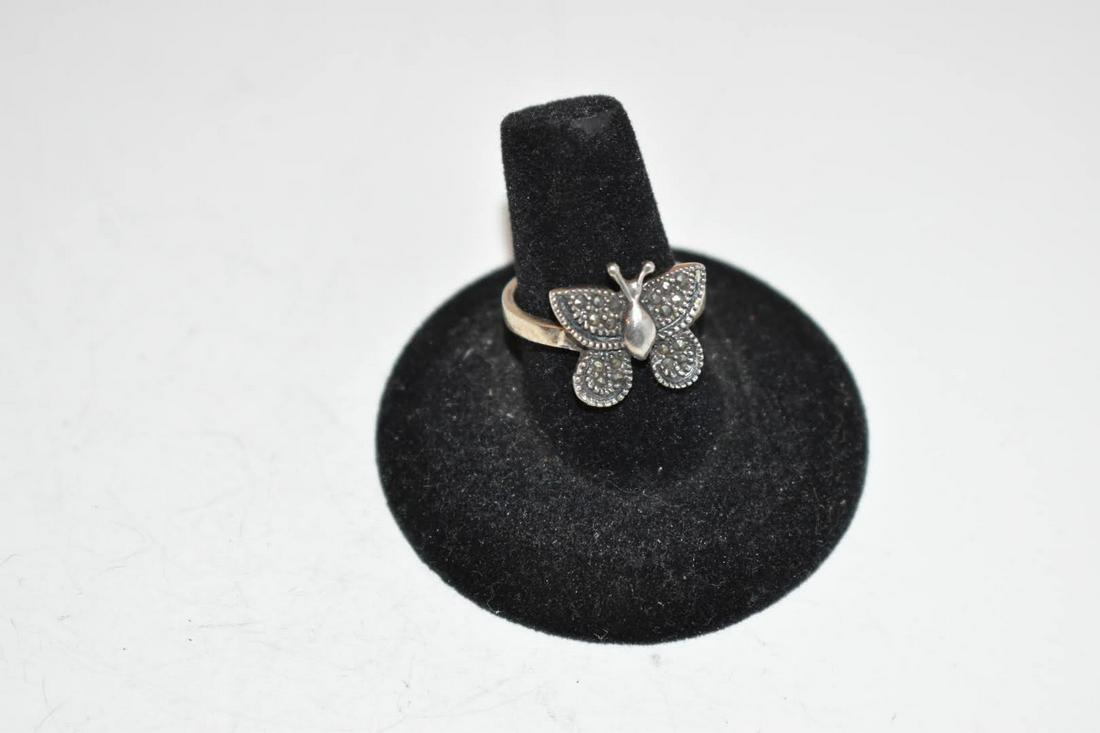 Vintage Sterling Silver Marcasite butterfly Ring 7.8: Vintage Sterling Silver Marcasite butterfly Ring 7.8 Please view all photos as they are part of the description and condition of this Item, Feel free to contact me with questions or picture requests! 