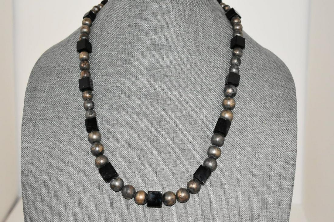 Native American NAVAJO Sterling Silver Barrel BEAD Onyx (1 of 4)