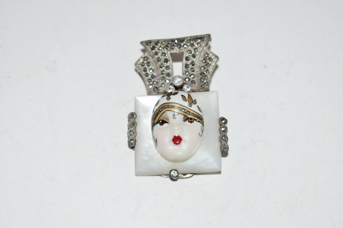 Vintage Sterling Silver Lady Mother of Pearl Marcasite Brooch 2": Vintage Sterling Silver Lady Mother of Pearl Marcasite Brooch 2" Please view all photos as they are part of the description and condition of this Item, Feel free to contact me with questions or pictur
