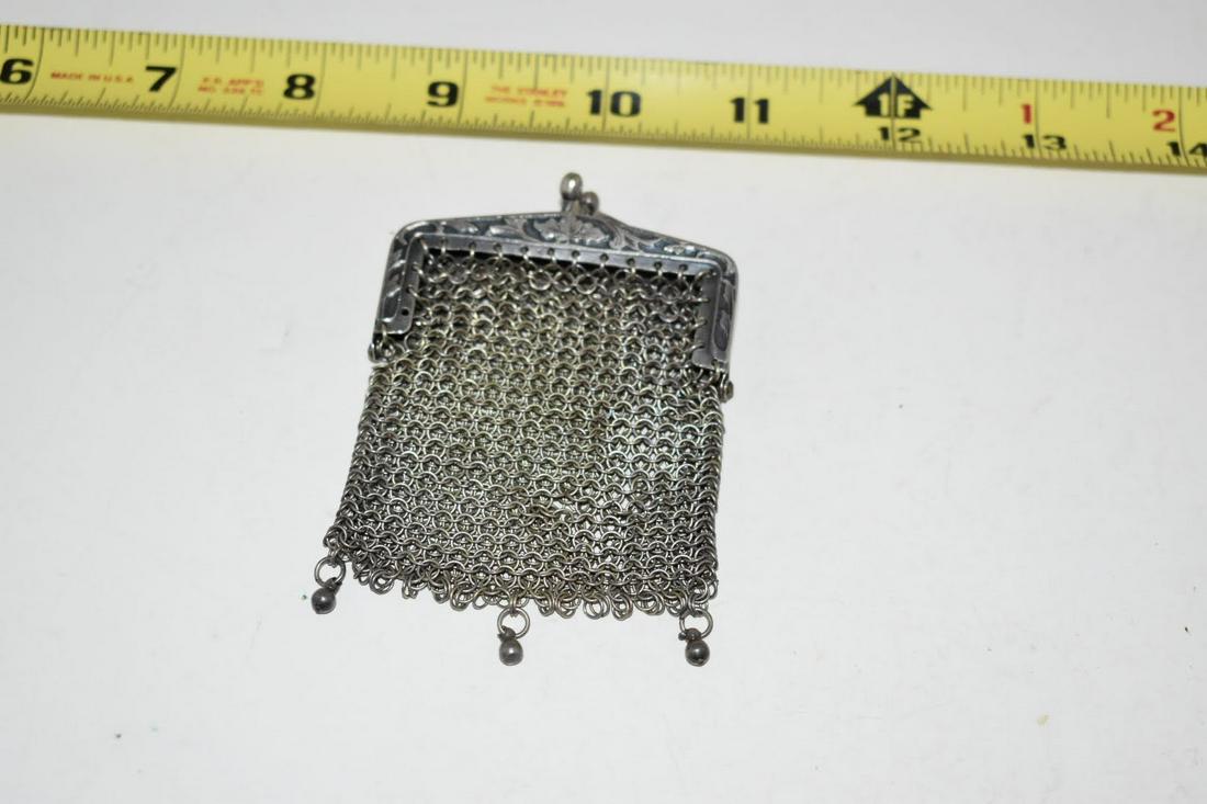 Antique Victorian Chatelaine 3 Tassel Chain Mail Coin Purse (1 of 5)