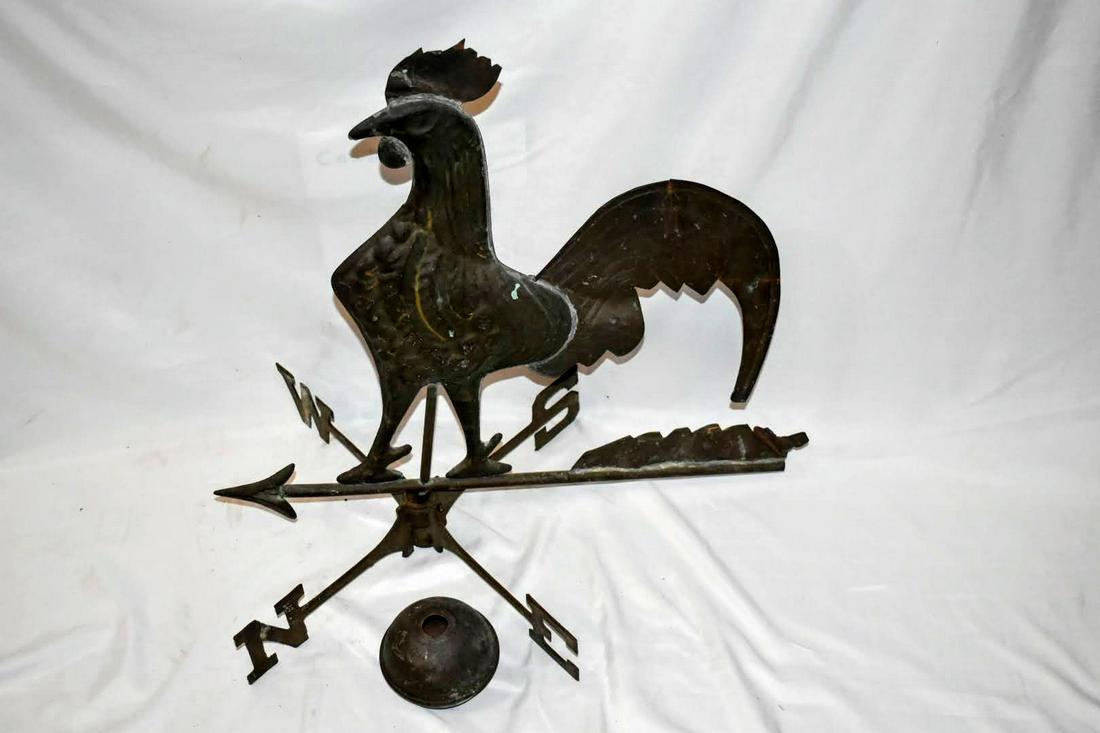 Antique Vintage Copper Rooster Weathervane Cock Farm Barn Directionals Wind (1 of 3)