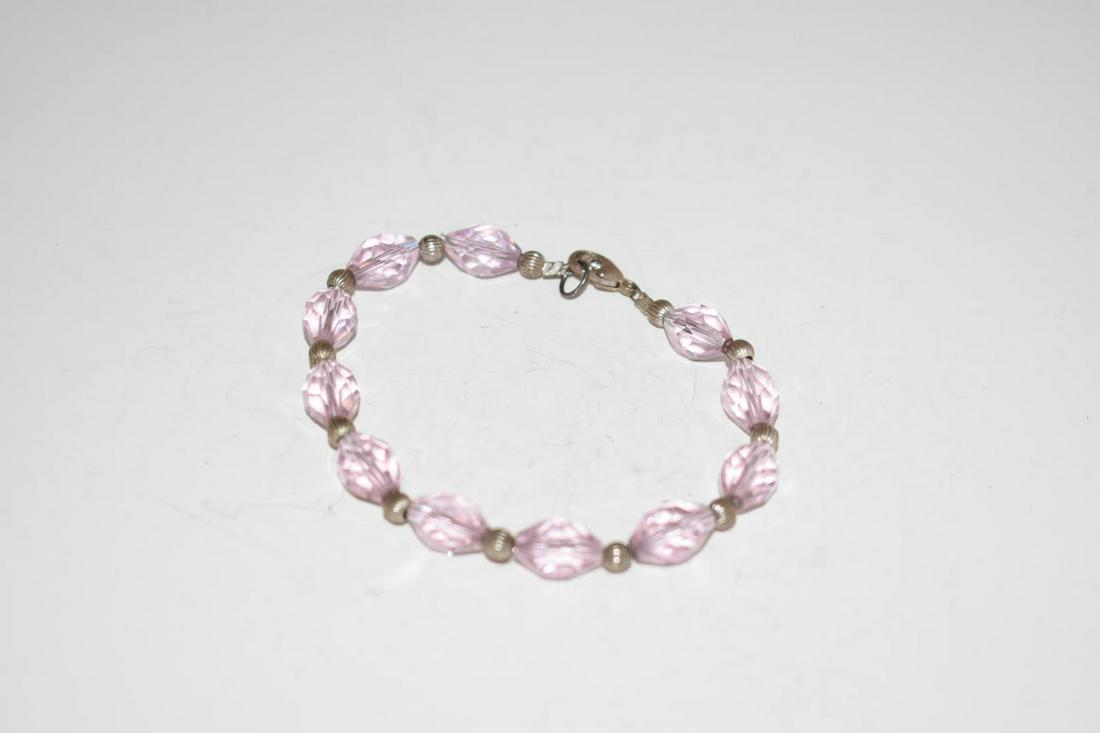 Vintage Sterling Silver Pink Crystal Bracelet 2" (1 of 3)
