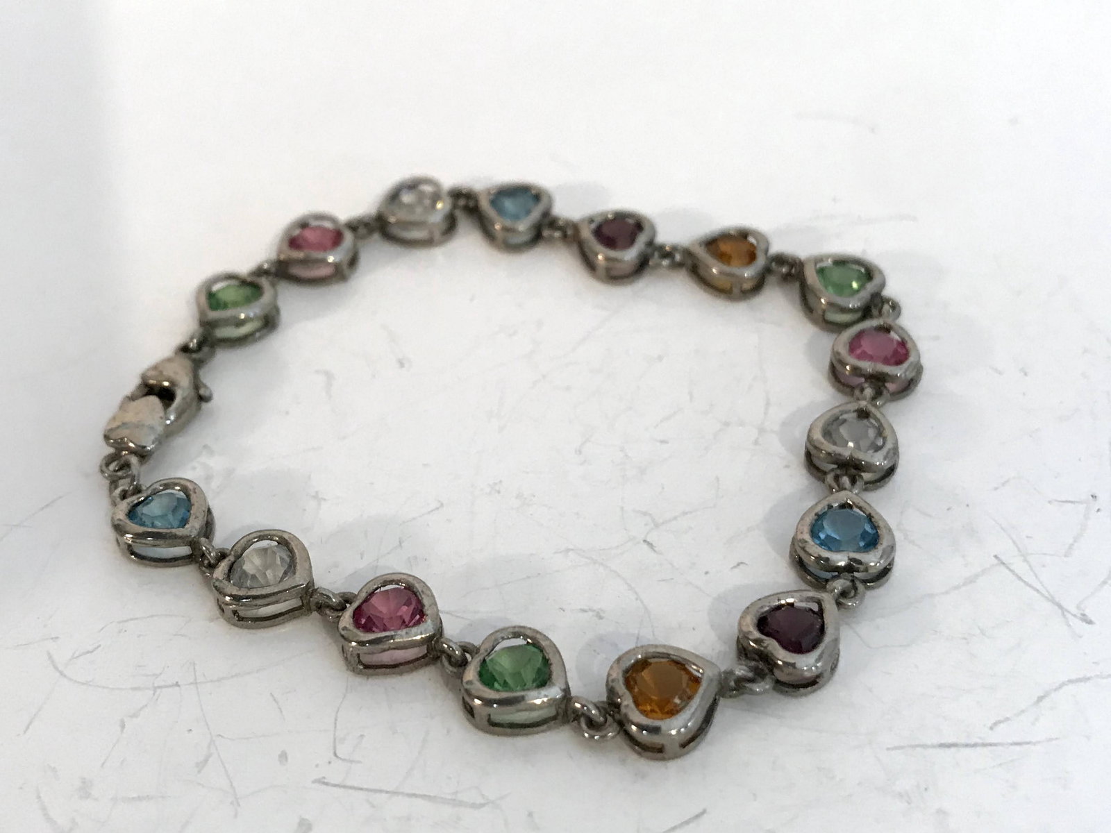 Sterling Silver Multi-Stone Linked Heart Bracelet 7 (1 of 3)