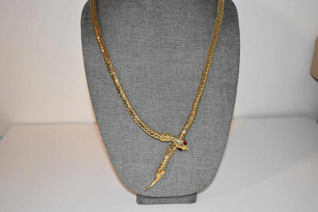 Vintage Goldtone Red Rhinestone Snake Necklace 37 in Or Belt (1 of 4)