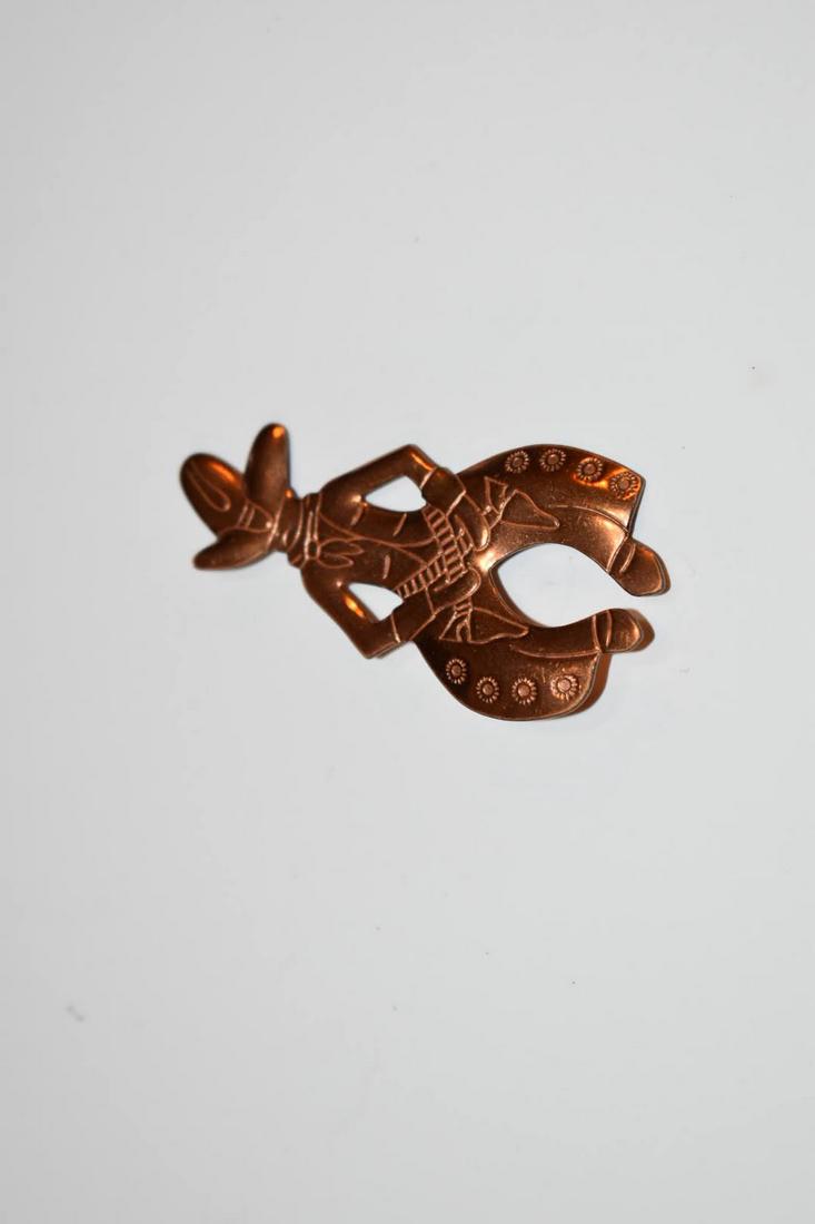 Vintage Copper Cow Boy Brooch 2 1/2 in (1 of 3)