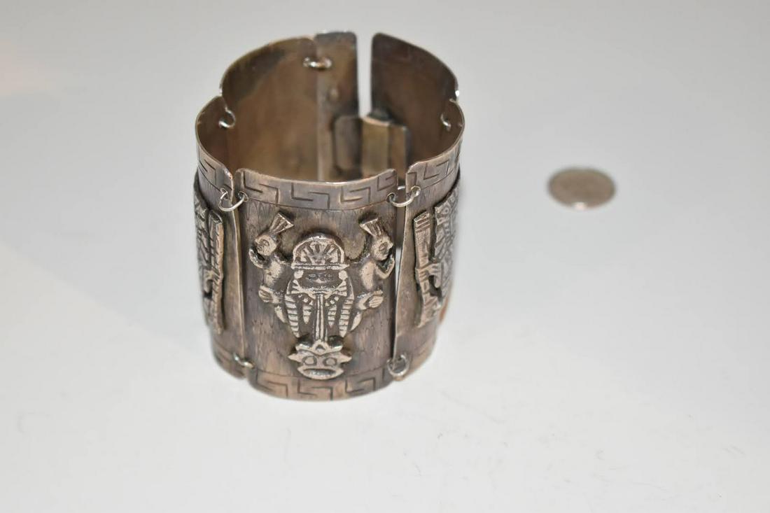 Vintage heavy peru sterling silver panel bracelet 6.5 inch 900 silver (1 of 6)