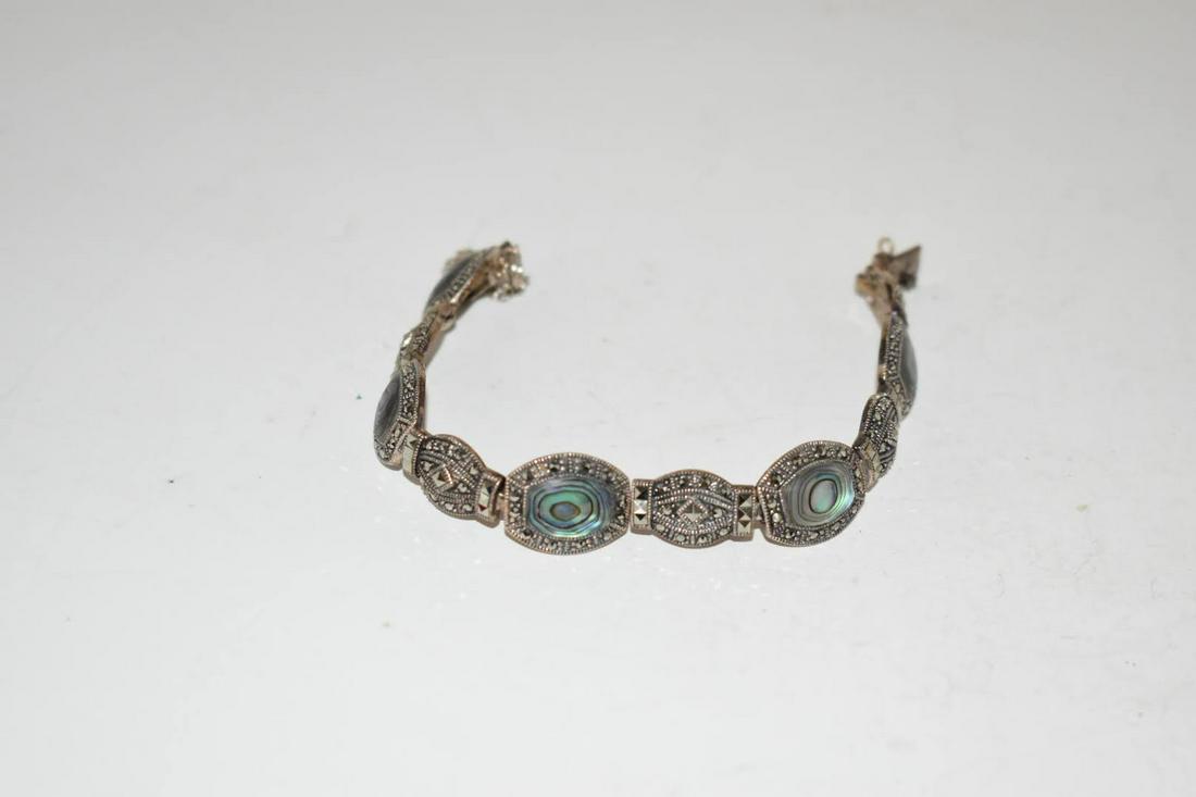 Vintage Marcasite Mexico 925 Sterling Silver Abalone Panel Bracelet 7.25: Vintage Marcasite Mexico 925 Sterling Silver Abalone Panel Bracelet 7.25 Please view all photos as they are part of the description and condition of this Item, Feel free to contact me with questions o