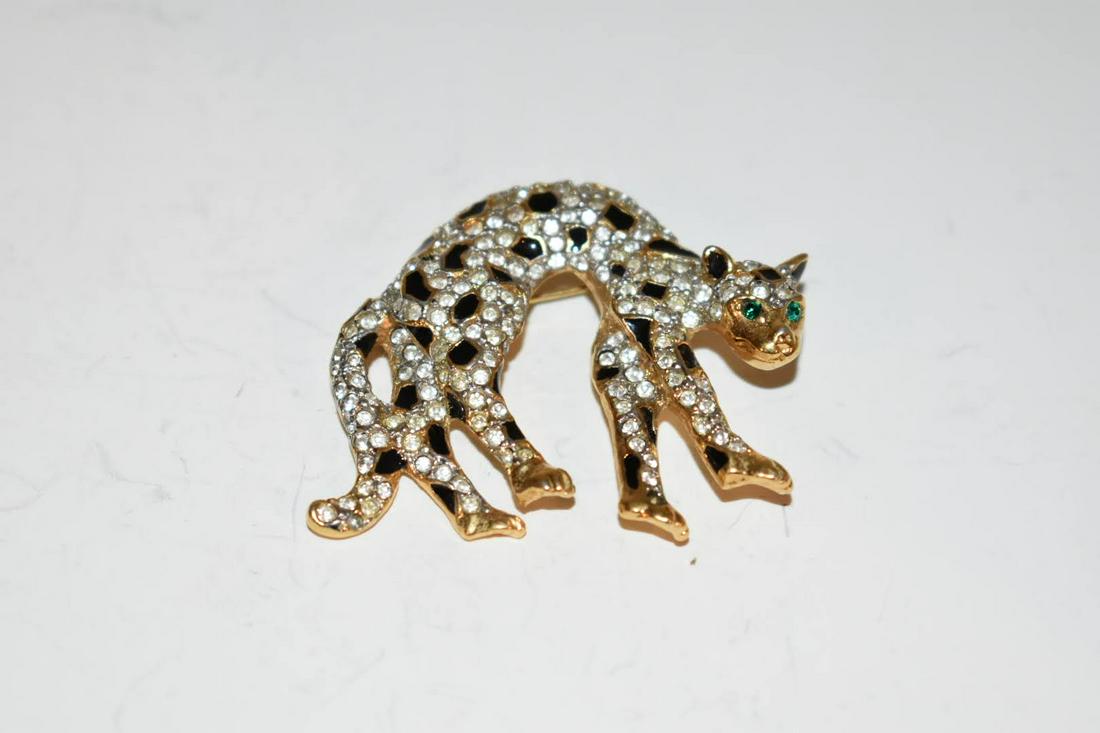 Vintage Rhinestone green eyed Cat Brooch (1 of 4)
