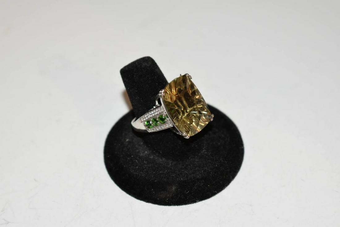 Vintage Large Sterling Silver Jadeite Ring 8 inch (1 of 4)