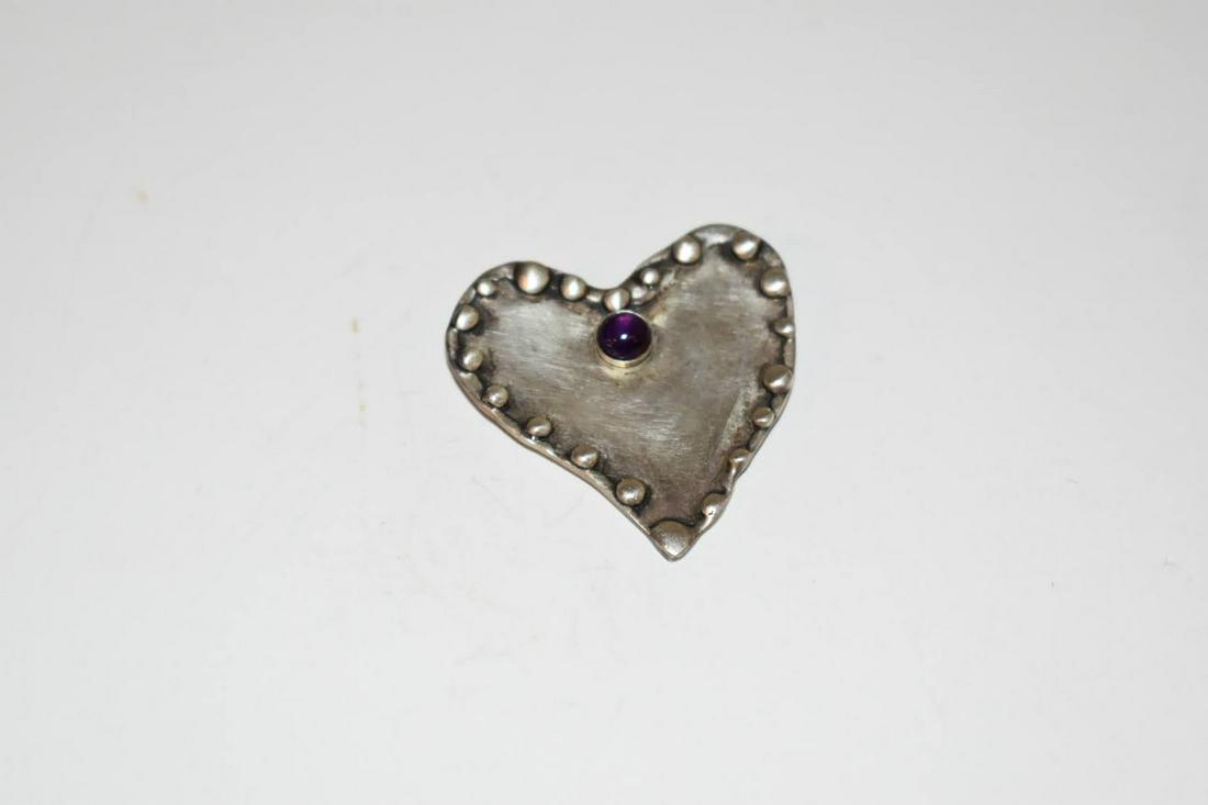 Artisan Made Sterling Silver Heart Pin Brooch w Garnet Pascal Heart w Quote Poem (1 of 4)