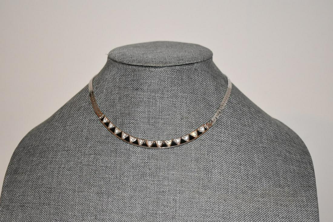 Vintage Givenchy Paris New York Rhinestone Enamel Necklace Silvertone Choker (1 of 6)