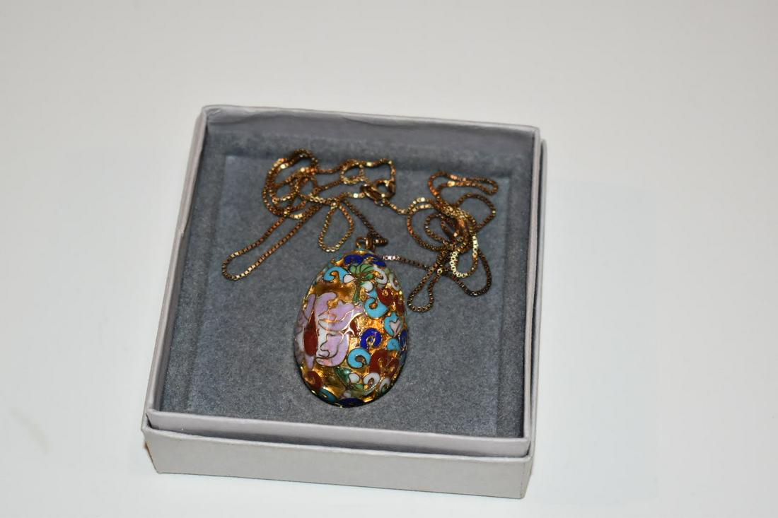 Vintage Oriental Cloisonne Enamel Egg Ornament Sterling Pendant (1 of 4)