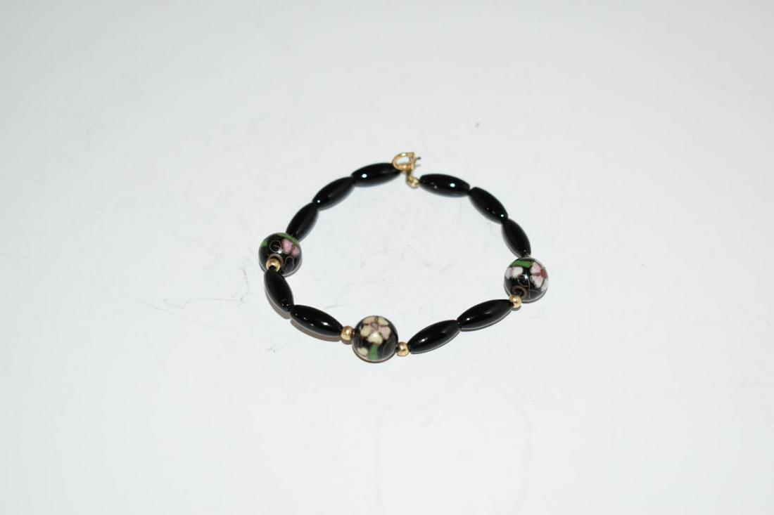 Vintage 14K Gold Onyx Beaded Bracelet 2 1/4" (1 of 3)