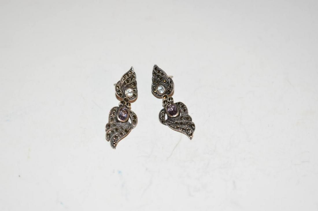 Vintage Sterling Silver Marcasite Amethyst Earrings: Vintage Sterling Silver Marcasite Amethyst Earrings Please view all photos as they are part of the description and condition of this Item, Feel free to contact me with questions or picture requests! U