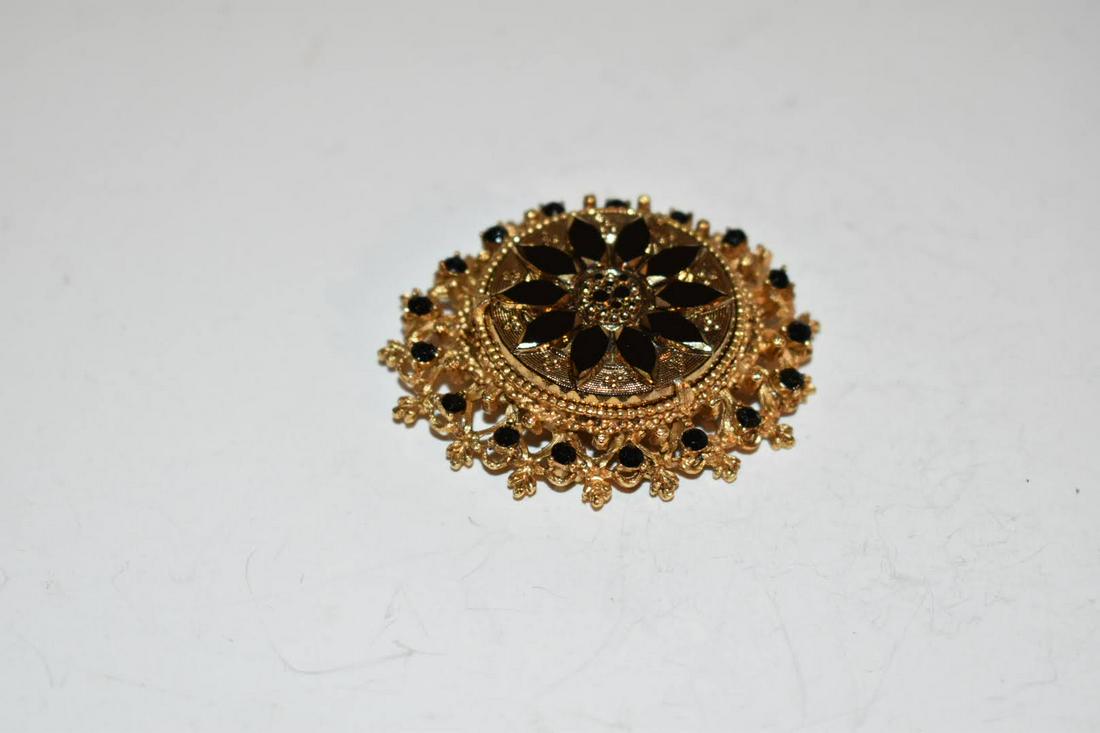 Vintage Florenza Gold Tone Black Stone Brooch Pin Rhinestone (1 of 4)